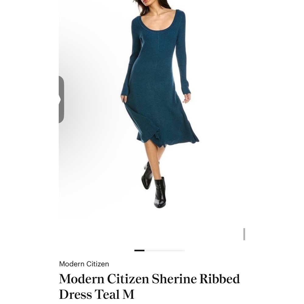 Modern Citizen Knit Midi Dress Sherine Womens Scoop Neck Ribbed Long Sleeve M
